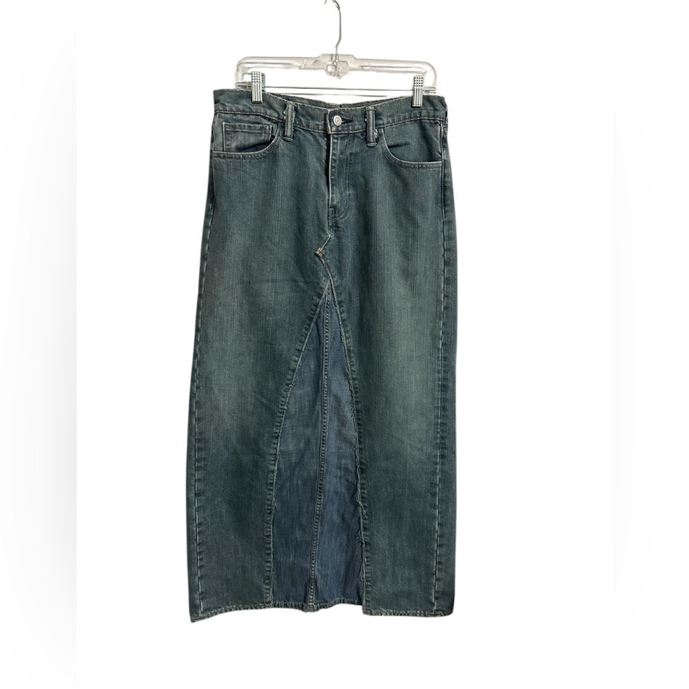 Levi's Iconic Mid Rise Slide Slit Maxi Denim Skirt‎ Depressed Size 30 X 32